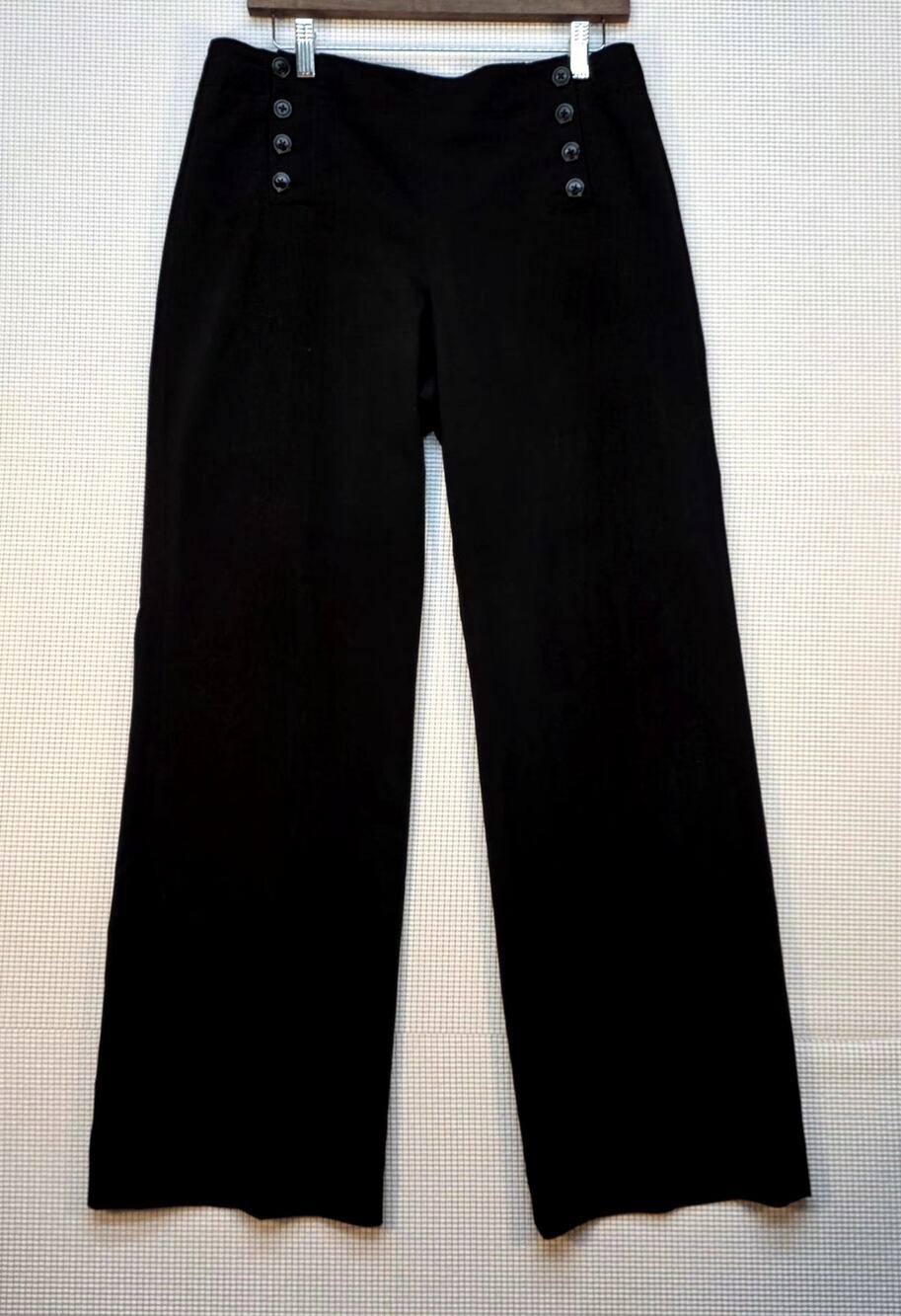 Larry Levin Black Wide Leg Sailor Pants‎ Stretch Career Trousers Womens 8